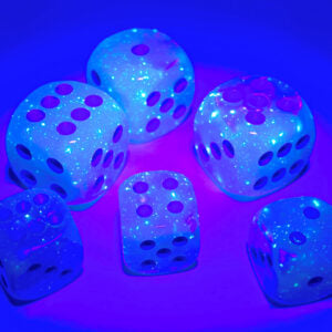 Chessex Gemini Pearl Turquoise-White/blue Luminary D6 12mm Dobbelsteen Set (36 stuks)