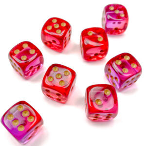 Chessex Gemini Translucent Red-Violet/gold D6 12mm Dobbelsteen Set (36 stuks)