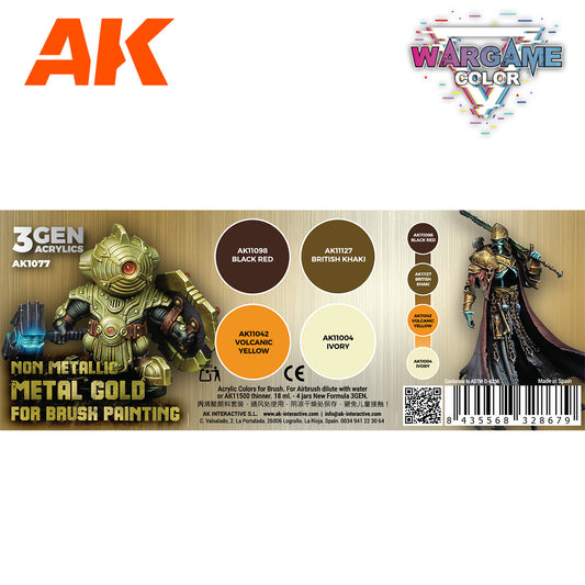 AK WARGAME COLOR SET. NON METALLIC METAL GOLD (For Brush Painting)