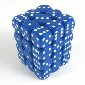 Chessex Opaque Blue/white D6 12mm Dobbelsteen Set (36 stuks)