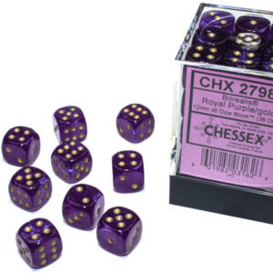 Chessex Borealis D6 12mm Royal Purple/gold Luminary Dobbelsteen Set (36 stuks)