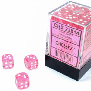 Chessex Translucent Pink/white D6 12mm Dobbelsteen Set (36 stuks)