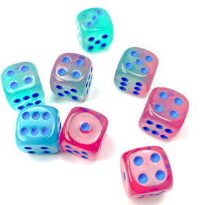 Chessex Gemini Gel Green-Pink/blue Luminary D6 12mm Dobbelsteen Set (36 stuks)
