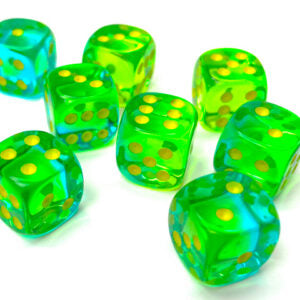 Chessex Gemini Translucent Green-Teal/yellow D6 12mm Dobbelsteen Set (36 stuks)
