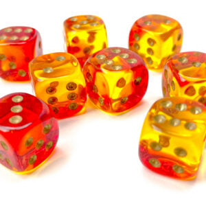 Chessex Gemini Translucent Red-Yellow/gold D6 12mm Dobbelsteen Set (36 stuks)