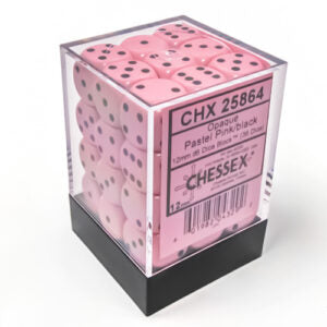 Chessex Opaque Pastel Pink/black D6 12mm Dobbelsteen Set (36 stuks)