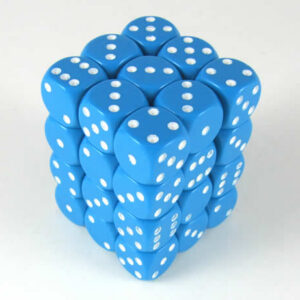 Chessex Opaque Light Blue/white D6 12mm Dobbelsteen Set (36 stuks)