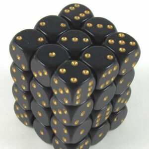 Chessex Opaque Black/gold D6 12mm Dobbelsteen Set (36 stuks)