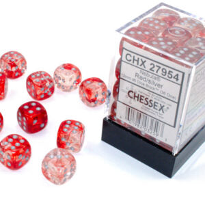 Chessex Nebula Red/silver Luminary D6 12mm Dobbelsteen Set (36 stuks)