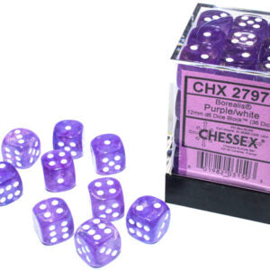 Chessex Borealis D6 12mm Purple/white Luminary Dobbelsteen Set (36 stuks)