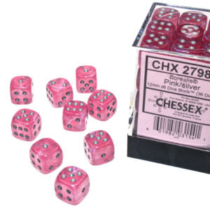 Chessex Borealis D6 12mm Pink/silver Luminary Dobbelsteen Set (36 stuks)